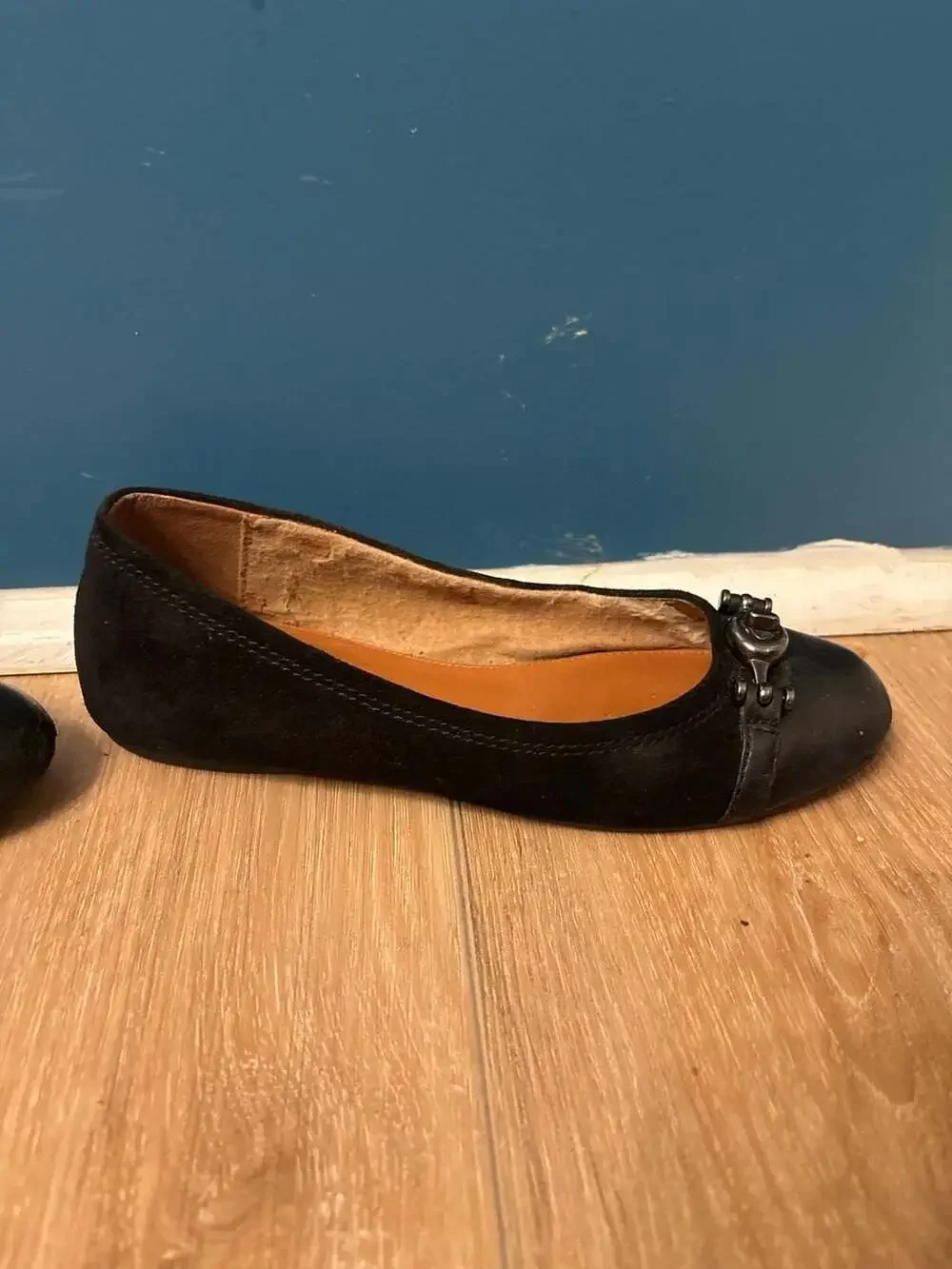 Coach Black Suede and Leather Cap Toe Ballet Flats